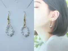 ハンドメイド　パール ゴールド 揺れるピアス