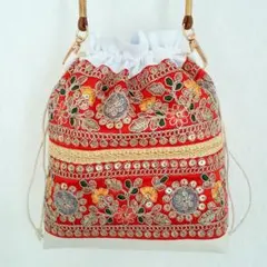 ラスト1点　インド刺繍　ポシェット　ショルダーバッグ　インド刺繍リボン　バッグ