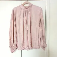☆㉛シャーリング加工 ハイネック 長袖ブラウス ペールピンク - メルカリ