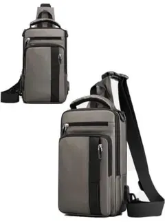 USBポート搭載 多機能 ボディバッグ スリングバッグ トープ×ブラック