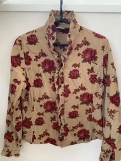 バラ柄フリル長袖シャツ　コーデュロイ