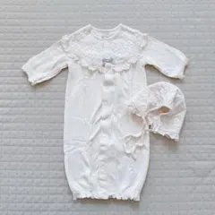 【試着のみ】petit main プティマイン 帽子つきレース切替2WAYオール