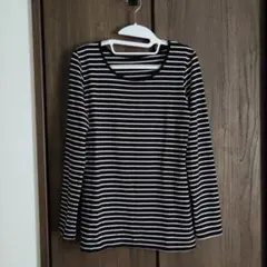 ユニクロヒートテックエクストラウォームUネックT　極暖　ボーダーE