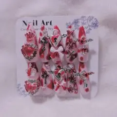 ❤︎現品❤︎ 女児ネイル 地雷系 量産型 ピンクいちごゴテゴテ