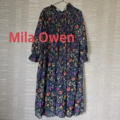 ミラオーウェン　ロングワンピース　プリーツ　花柄　春夏　きれいめ