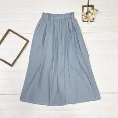 GU ライトブルー フレア ロングスカート L ウエストゴム 春夏