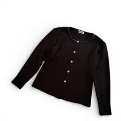 ノーカラーカーディガン 日本製 長袖 シンプル羽織り 黒 襟デザイン