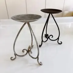 【2個セット】キャンドルスタンドオルフェ オールドシルバー/ブラウン