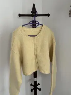 W closet イエロー 長袖 クロップドニット カーディガン
