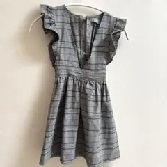 【美品】グレー系チェック ノースリーブワンピース　リボン　フリル　110