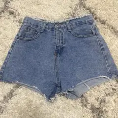 デニムブルー ハイウエストショートパンツ