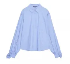 ほぼ未使用 ZARA ストライプ リボン付き ポプリンシャツ ザラ
