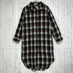 ◆ショコラフィネローブ　チェック柄　シャツワンピース　コットン　ラウンドヘム　F