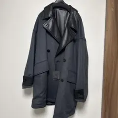 ウールレザーコンビダブルブレストコート