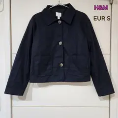 H&M　えり付きツイルジャケット　ネイビーブルー　EUR S