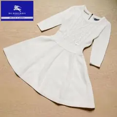 バーバリー　フレア　ロゴ　ニットワンピース　ホワイト　ミニ丈　M