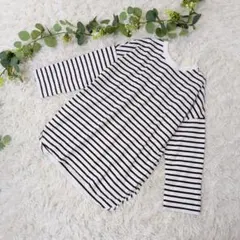 美品❗️【ショコラフィネローブ】可憐なネックレース付 長袖ボーダーカットソー F