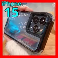 2XブラックiPhone15クリアケースハードカバー耐衝撃シンプル透明頑丈無地