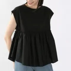 【ローリーズファーム】フハクキリカエフレンチスリーブ　へプラムカットソー　黒　Fのサムネイル