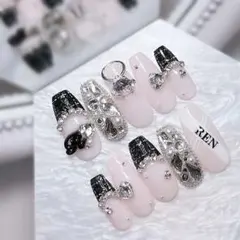 ネイルチップ 量産型 ちゅるん ツイード ワンホン オタクネイル スナ系 ハート