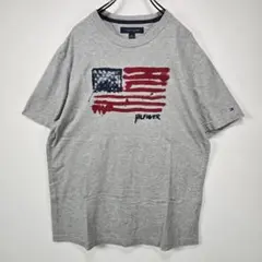 TOMMY HILFIGER　半袖　Tシャツ　M　ビッグロゴ　刺繍　グレー　古着