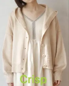 Crisp スラブニットフーディーカーディガン freesizeホワイト
