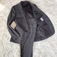 【GLR × LANEROSSI】ビジネススーツセットアップ 格子柄 グレー M