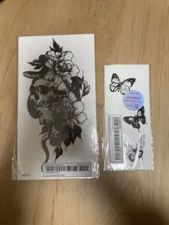 スカル、ドクロと花・蝶タトゥーシールセット