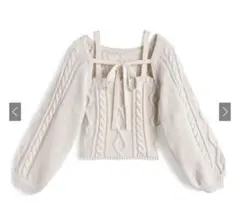 GRL リボンボレロ×キャミソールケーブル編みニットアンサンブル ホワイト