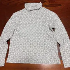 グレー 花柄 ハイネック 長袖カットソー