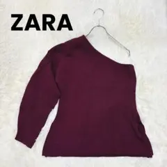 ザラ ニット カットソー ワンショルダー バーガンディ アシンメトリー 肌見せ