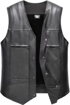 レザー ベスト 3XL黒 フリース裏地 4ポケット