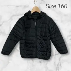 ダウンジャケット 160cm黒 美品 ブラック フード付き ポリエステル
