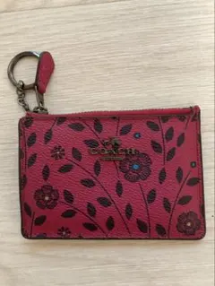 ほぼ新品COACH 花柄カードケース 赤