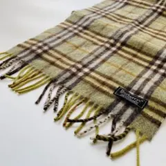 Burberrys カシミヤ100% マフラー グリーン系チェック柄 英国製