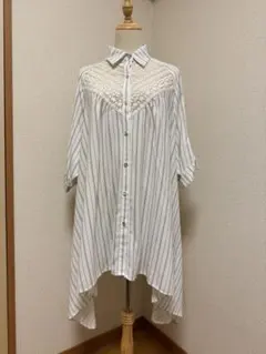 【axes femme】ホワイトストライプ 五分袖シャツ