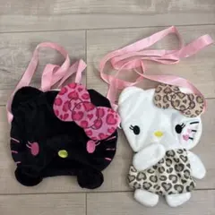 ハローキティ ポシェット 黒とピンクヒョウ柄ポシェット　ガチャガチャ