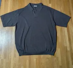 B＆Y シャイン ギマ ポロ スキッパー ニット　ダークグレー