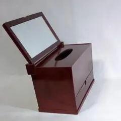 昭和レトロ 小物入れ 漆器 木製収納 化粧棚 鏡、ティッシュ箱、引出1 美品