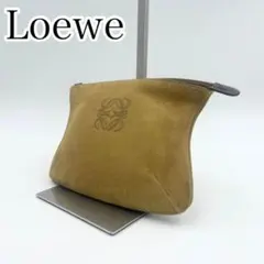Loewe ロエベ アナグラム スエードポーチ　ベージュ　ロゴ入り　小物入れ