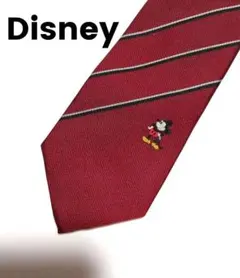 Disneyミッキー刺繍 バーガンディ ストライプ ネクタイ