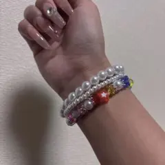 パールとカラフルビーズのブレスレット3点セット