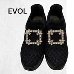 EVOL 23cm 厚底 キラキラ ビジュー バックル スタイルアップスニーカーのサムネイル
