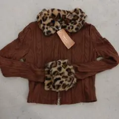 シェイン　SHEIN SXY レオパードフェイクファーつきジップアップ