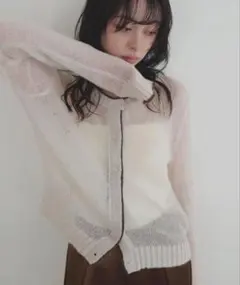 【リアン/LIAN】シアーバイカラーカーディガン アイボリー