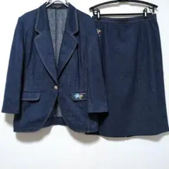 レオナール　セットアップ　シルク100%　デニム風　ゆったりジャケット　L レオナール セットアップ シルク100% 金ボタン デニム風 ブラック XL