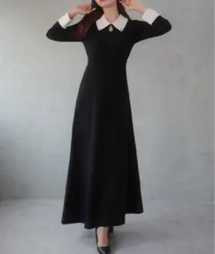 バイカラーセミフレアニットワンピース