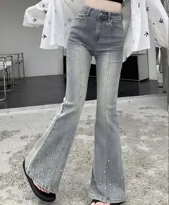 ラインストーン デニムパンツ