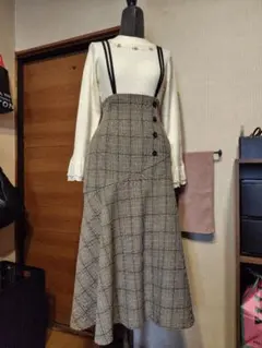 リランドチュール チェックハイウエストジャンパースカート0小さいサイズ