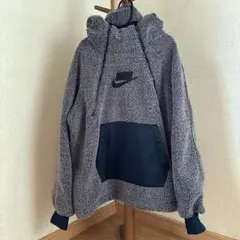 NIKE ボア フリース パーカー グレー×ネイビー